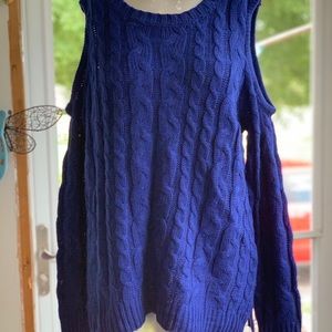 Blue cold shoulder sweater